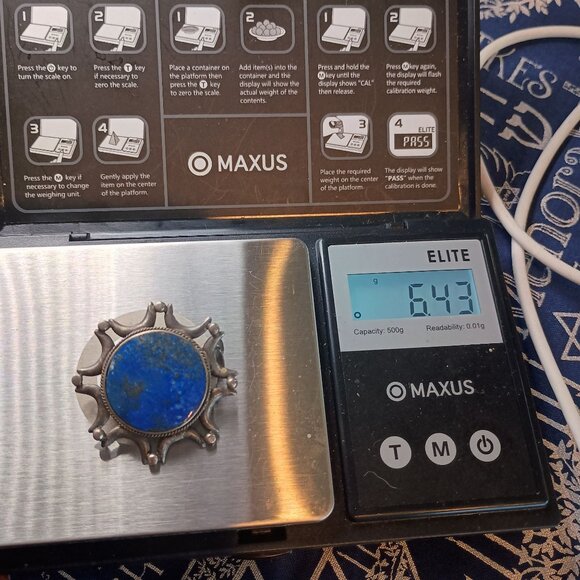 Antique Sterling Silver Lapis Lazuli Brooch Pendant Trombone Clasp - Picture 8 of 8